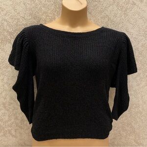 Express Women's Black Crew Neck Sweater With Cut Out Sleeves